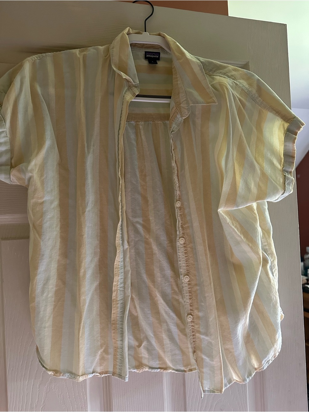 Light Yellow Striped Short-Sleeve Women’s Shirt